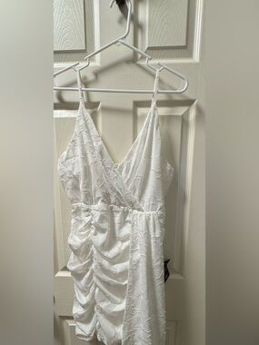 Lulu's White Textured Ruched Mini Dress